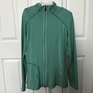 Lolë Women’s Large Green Striped Full Zip Jacket UPF 50+ Wicking Stretch